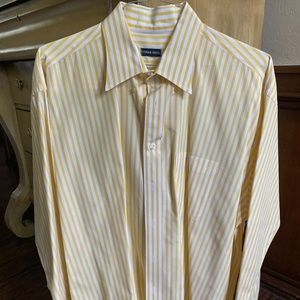 Yellow and White Striped Men's Shirt